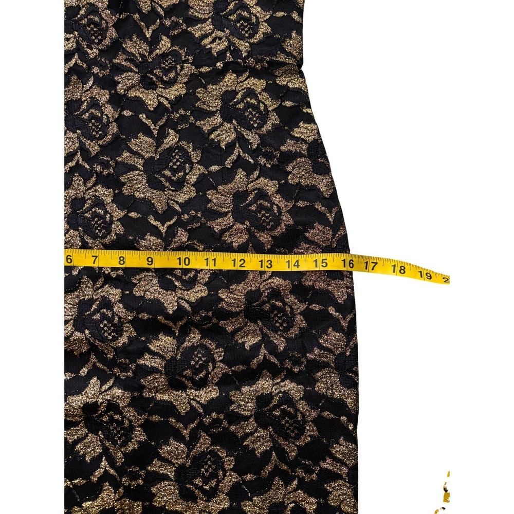 Coquette Dark Romancer Gold Metallic Lace Bodycon Mini Dress Small Black Vintage - Picture 12 of 13